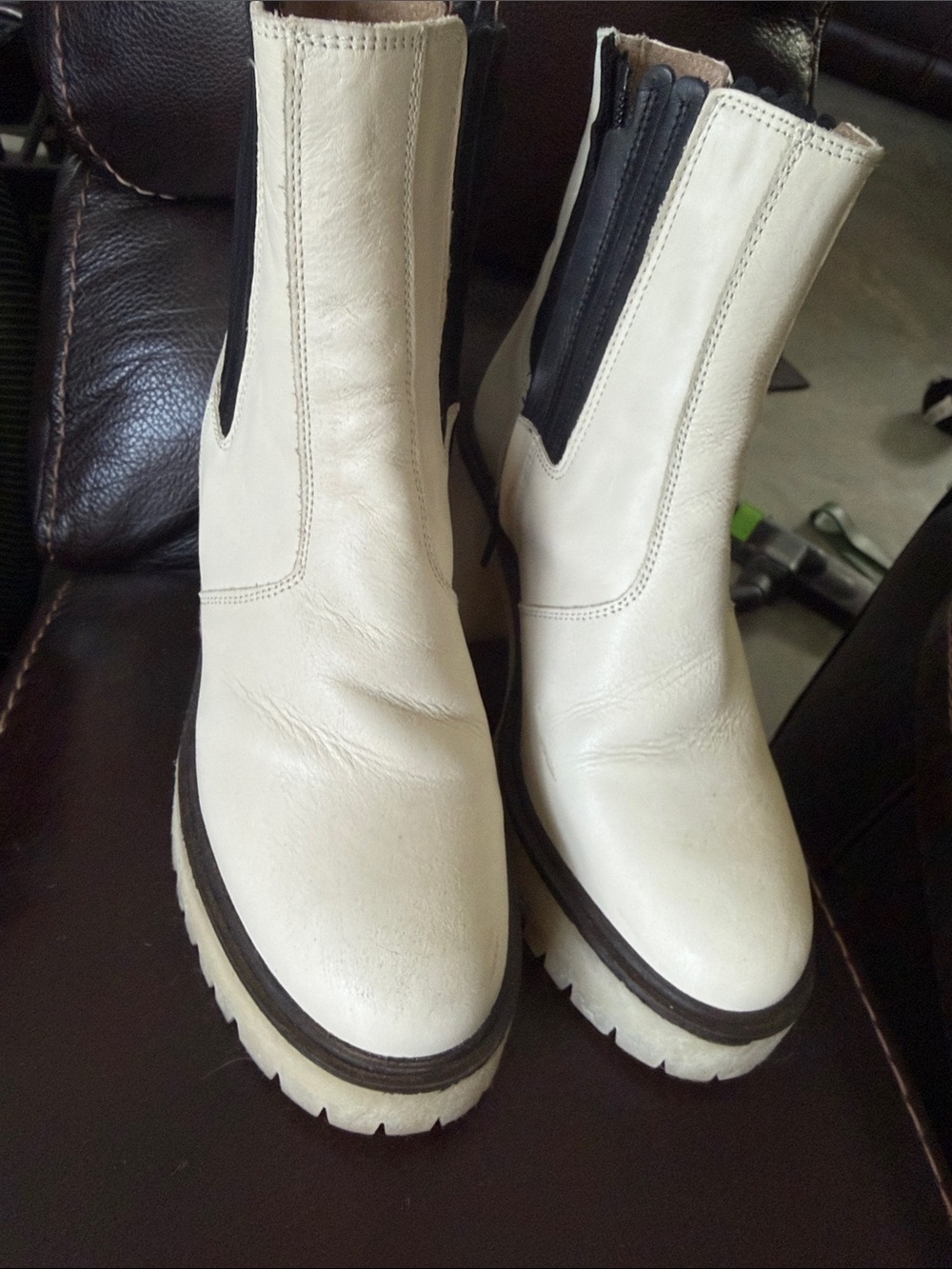 Free People Cream Chelsea Platform Booties